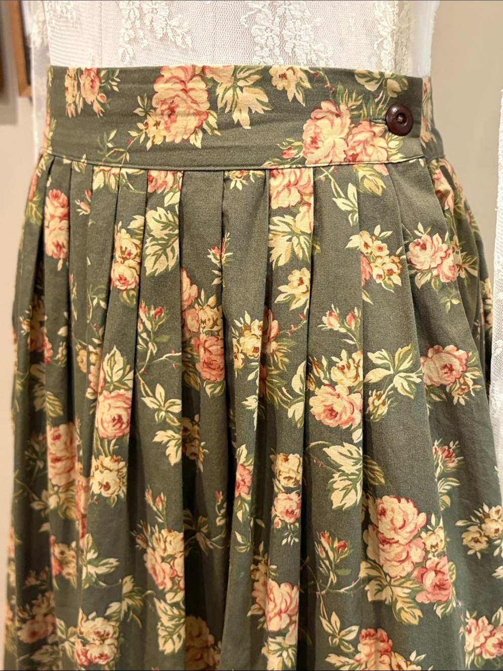 Vintage Ralph Lauren Country 90s Floral Pleated Flared Tiered Hem Maxi Skirt 10 - Picture 5 of 11